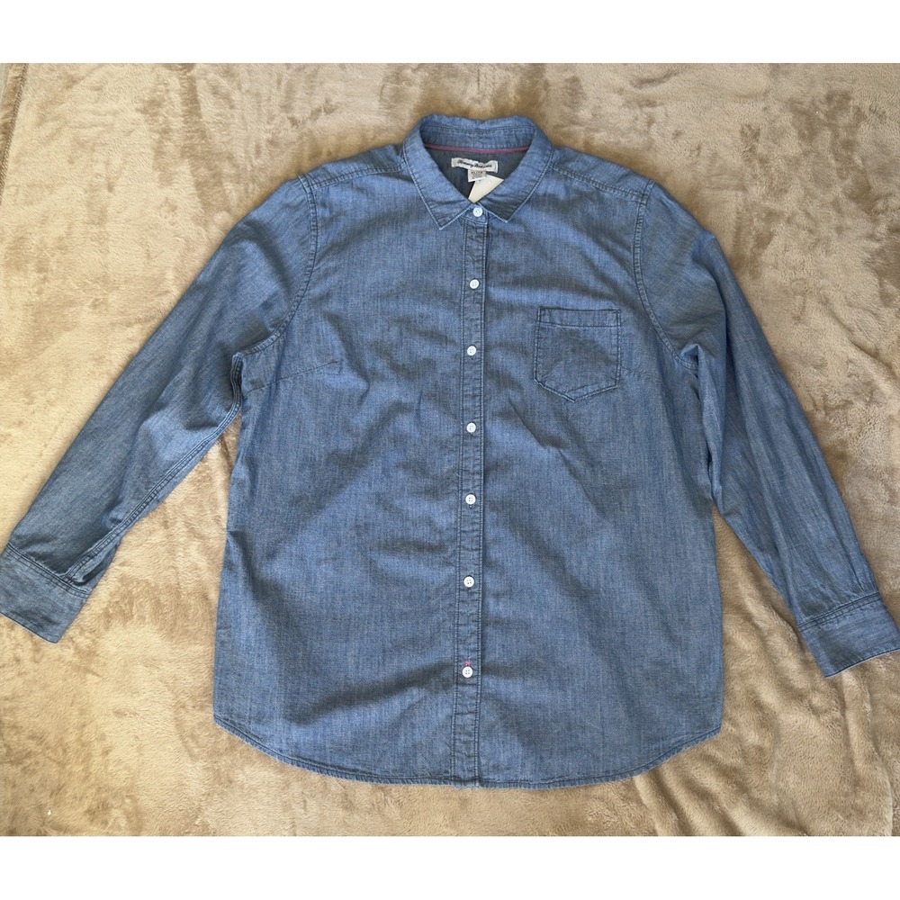 Tommy Bahama Women's XL Chambray Shirt Linen Cotton Embroidered Button Down